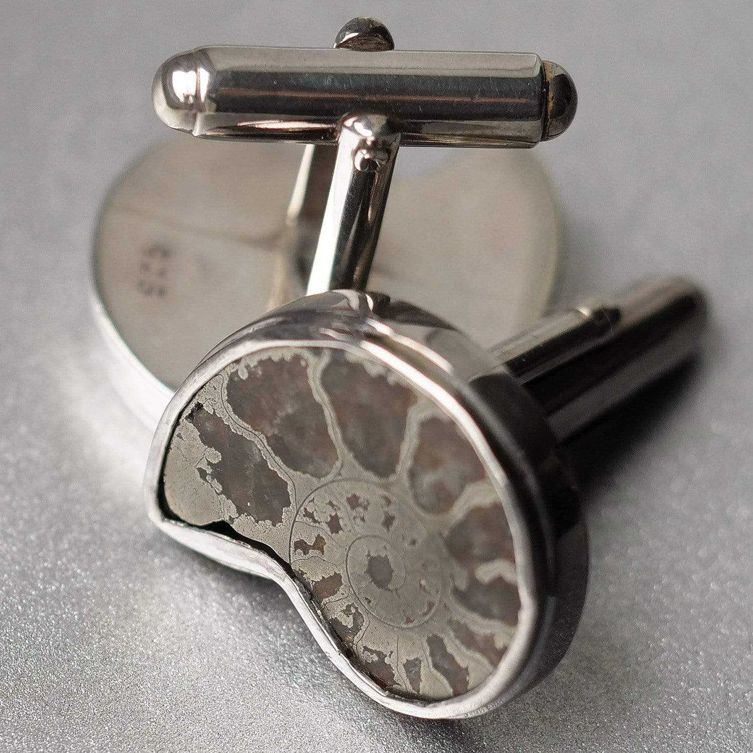Hepburn & Hughes Pyrite Ammonite Cufflinks | French Ammonites | Sterling Silver