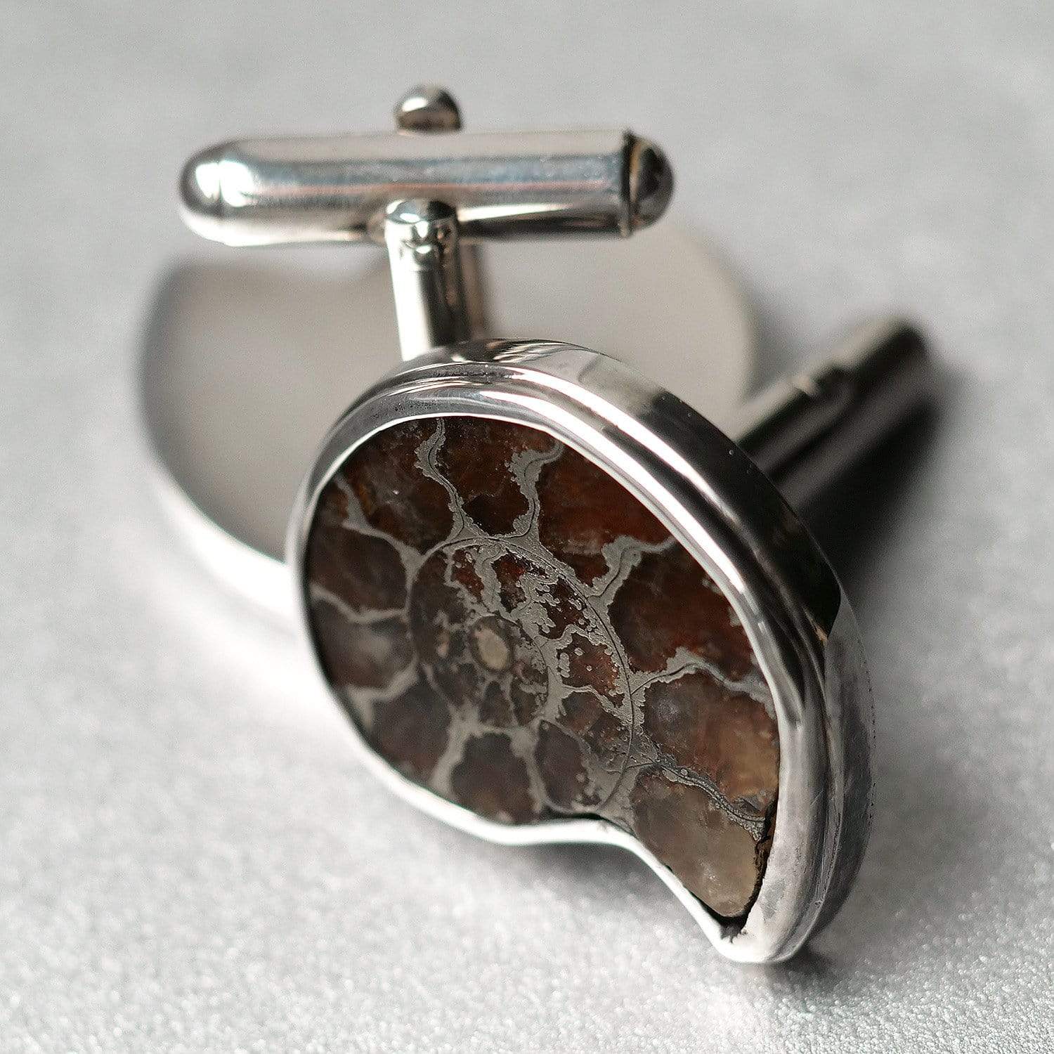 Hepburn & Hughes Pyrite Ammonite Cufflinks | French Ammonites | Sterling Silver