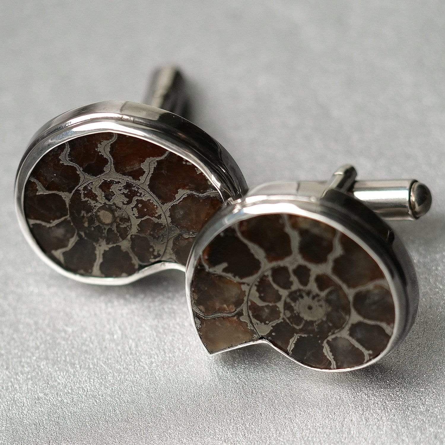 Hepburn & Hughes Pyrite Ammonite Cufflinks | French Ammonites | Sterling Silver