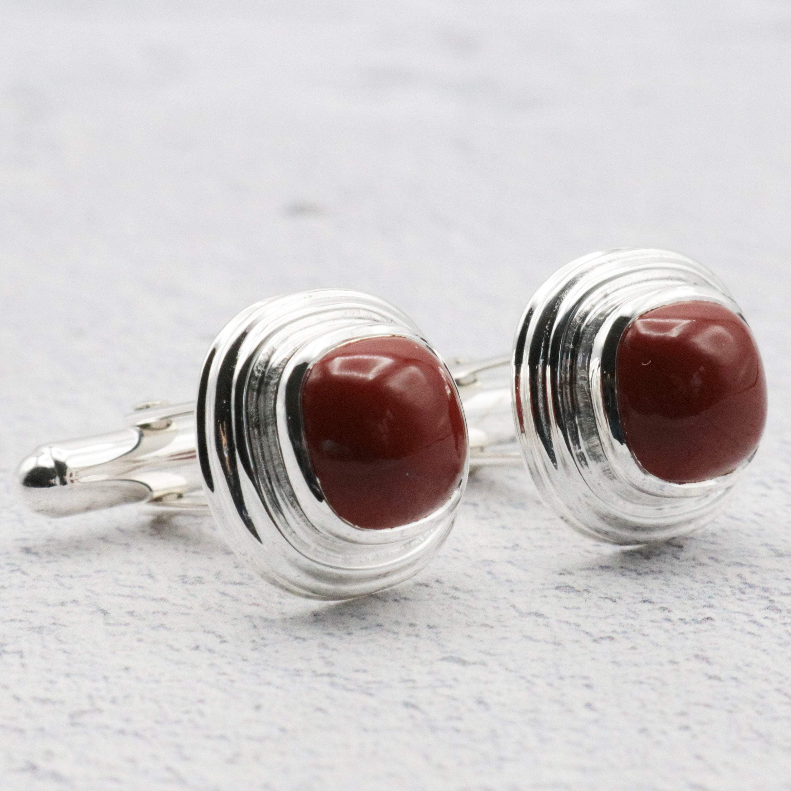 Hepburn and Hughes Red Jasper Cufflinks in Sterling Silver