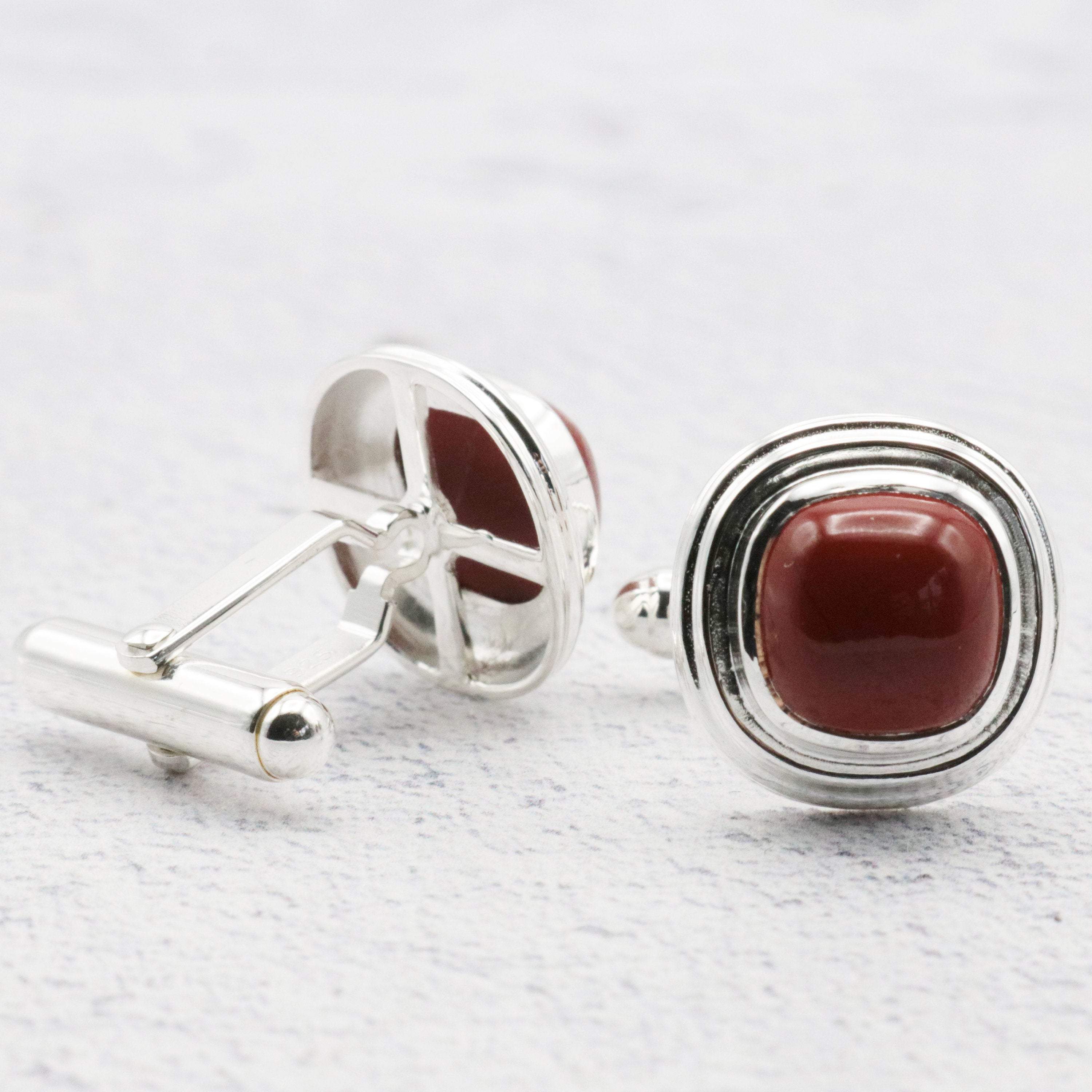 Hepburn and Hughes Red Jasper Cufflinks in Sterling Silver