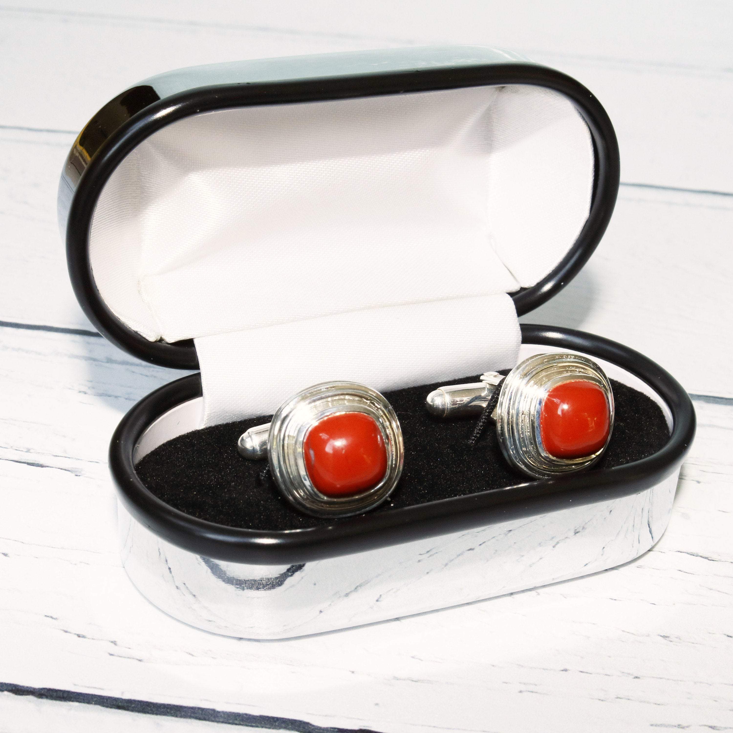 Hepburn and Hughes Red Jasper Cufflinks in Sterling Silver