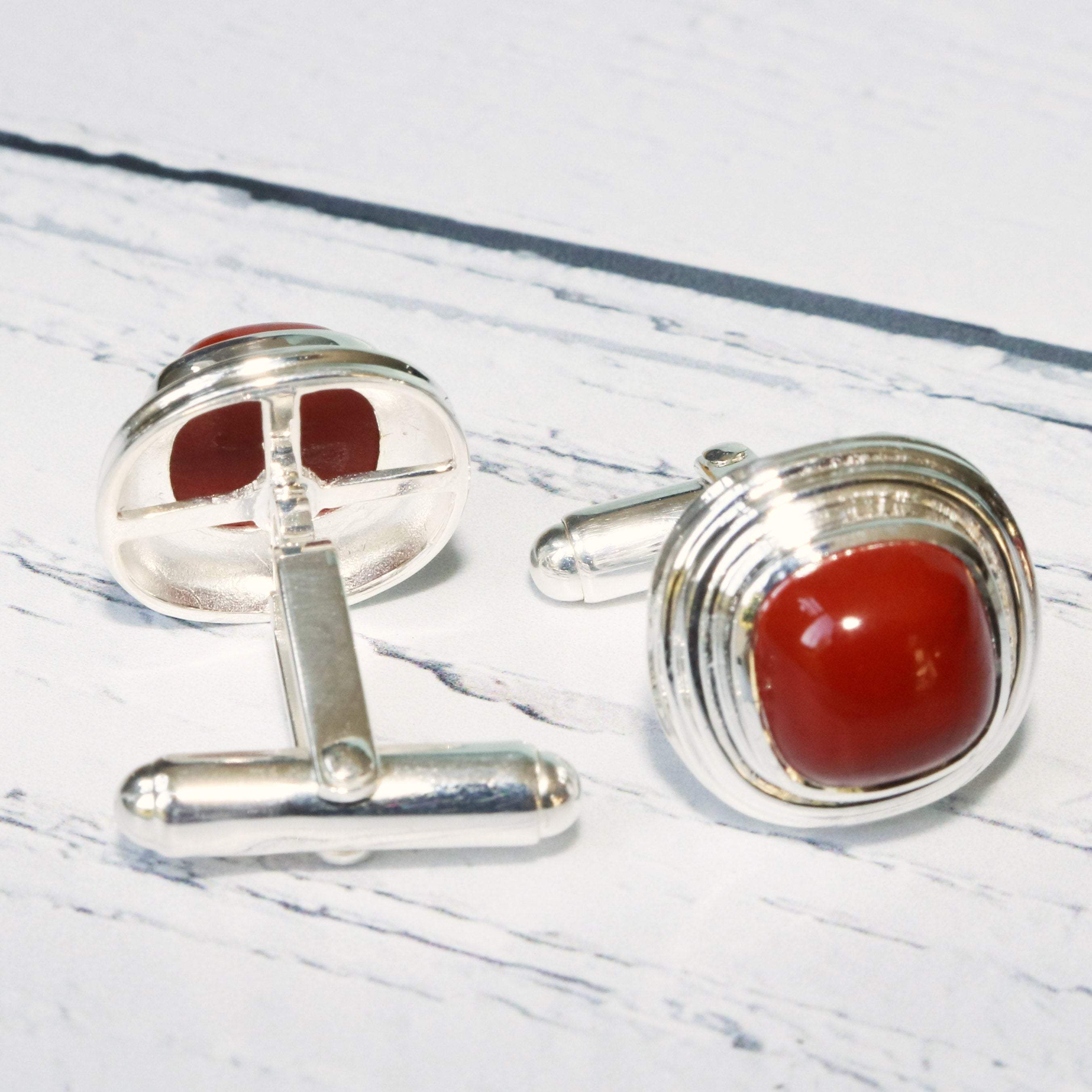 Hepburn and Hughes Red Jasper Cufflinks in Sterling Silver