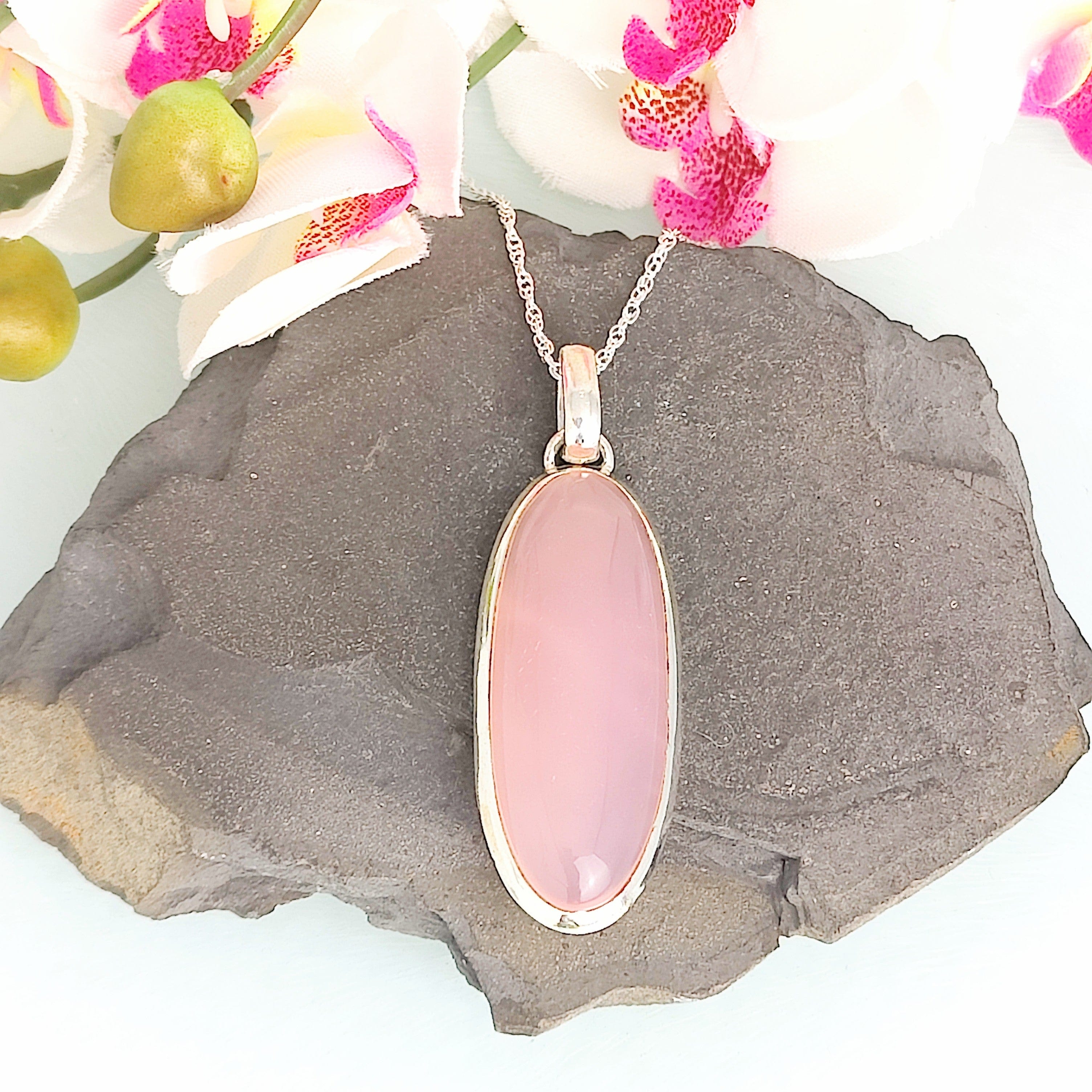 Hepburn and Hughes Rose Quartz Pendant | Long Oval | Sterling Silver