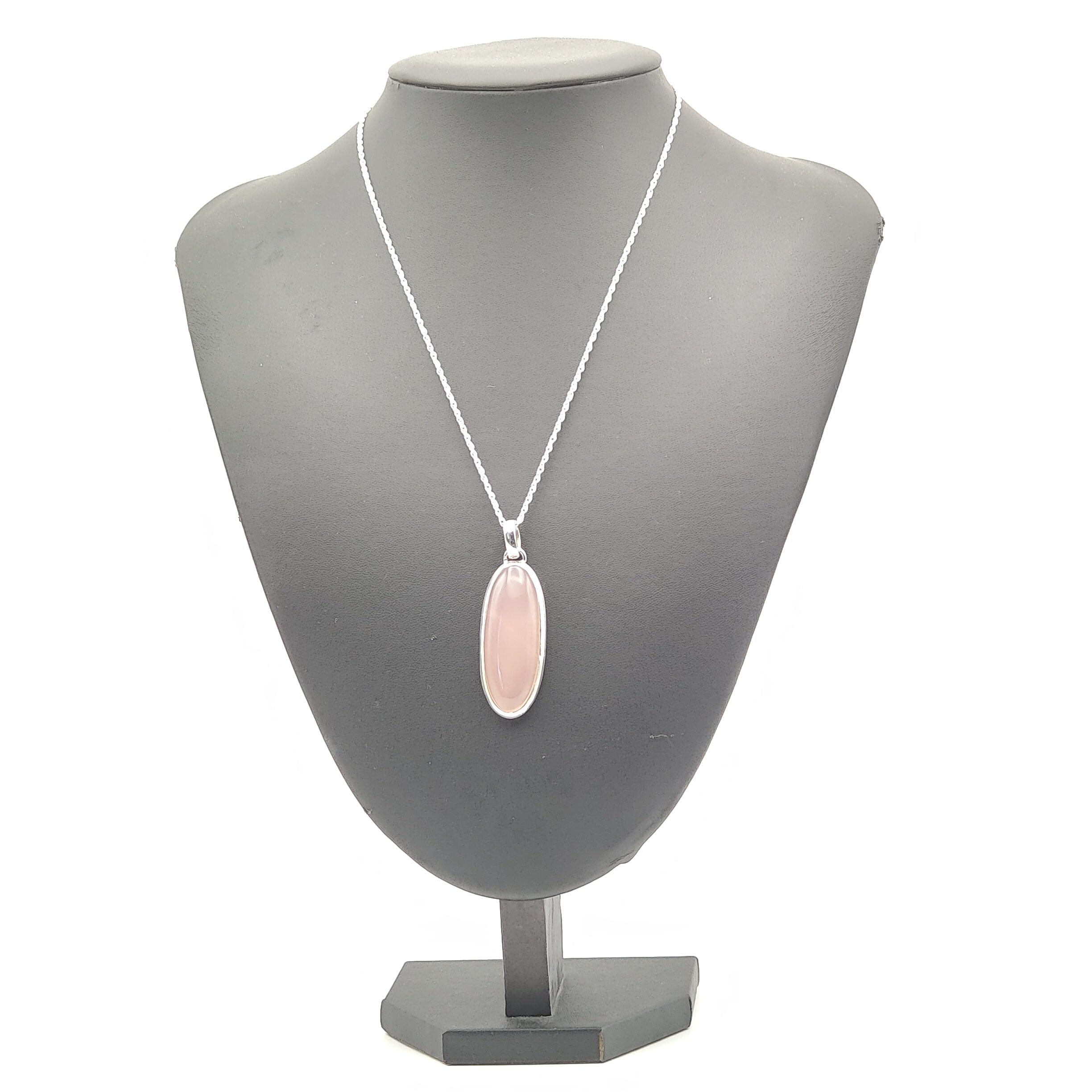 Hepburn and Hughes Rose Quartz Pendant | Long Oval | Sterling Silver