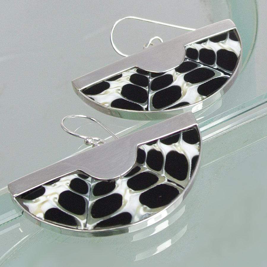 Hepburn and Hughes Seashell Earrings, Black Semi Circle Troca in Sterling Silver