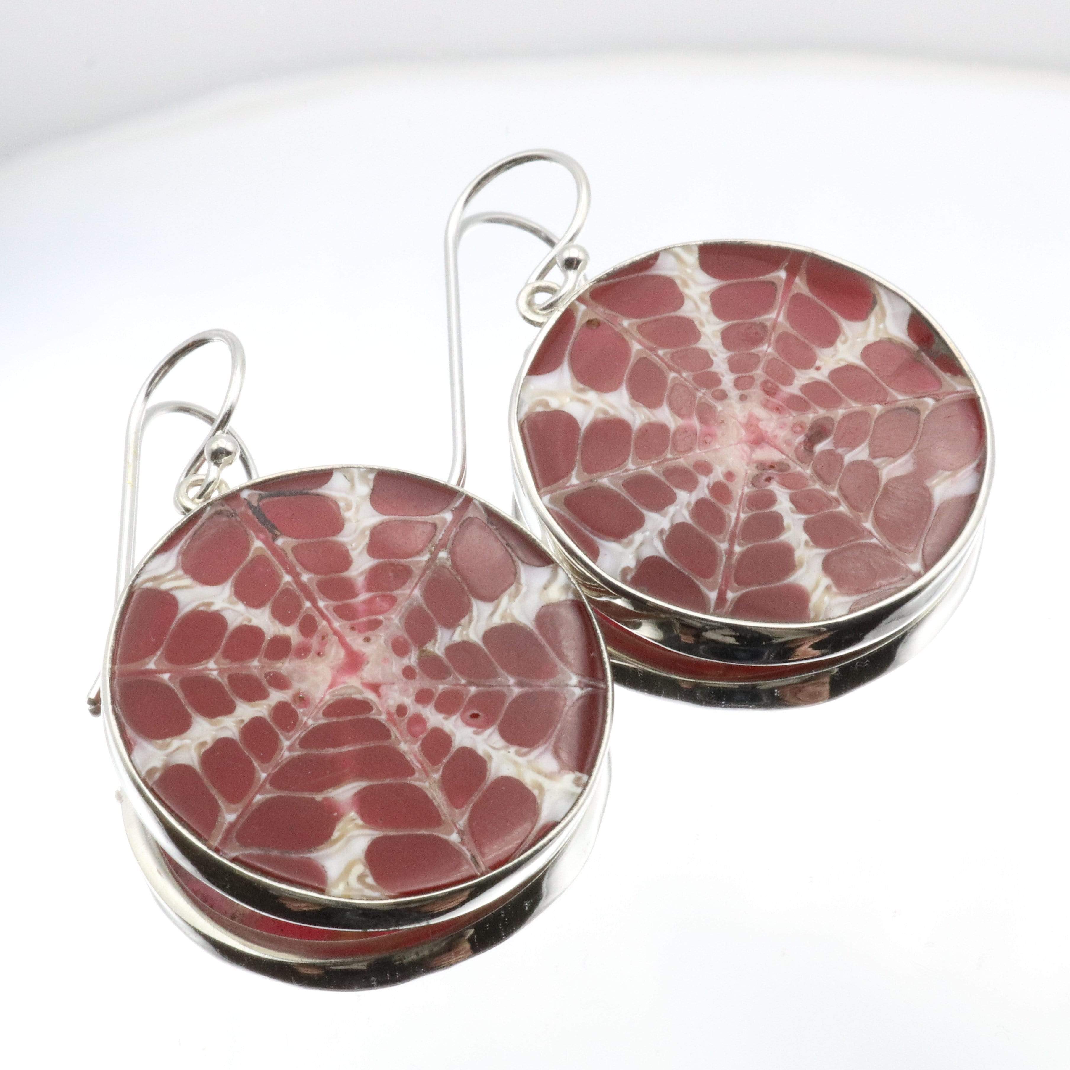 Hepburn and Hughes Seashell Earrings, Burgundy Circle Troca in Sterling Silver