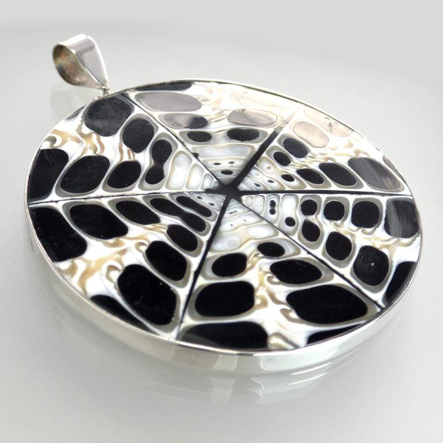 Hepburn and Hughes Seashell Pendant,  Black Large Circle Troca in Sterling Silver
