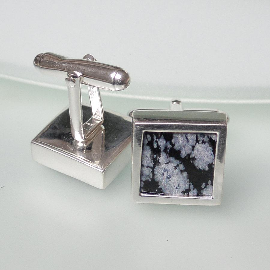 Hepburn and Hughes Snowflake Obsidian Cufflinks in Sterling Silver