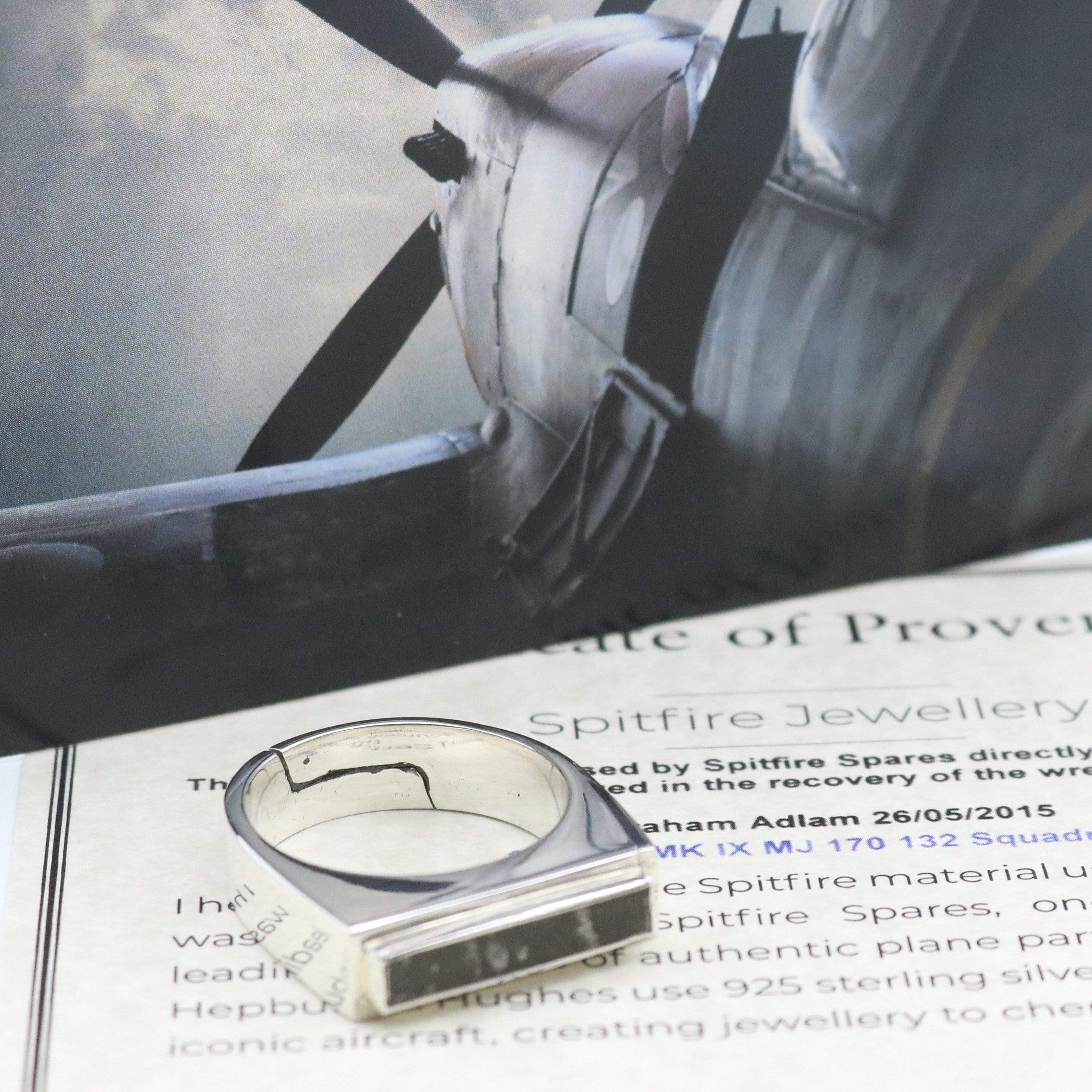 Hepburn and Hughes Spitfire Ring for Men | Made with Original Spitfire Fuselage | Set in Sterling Silver