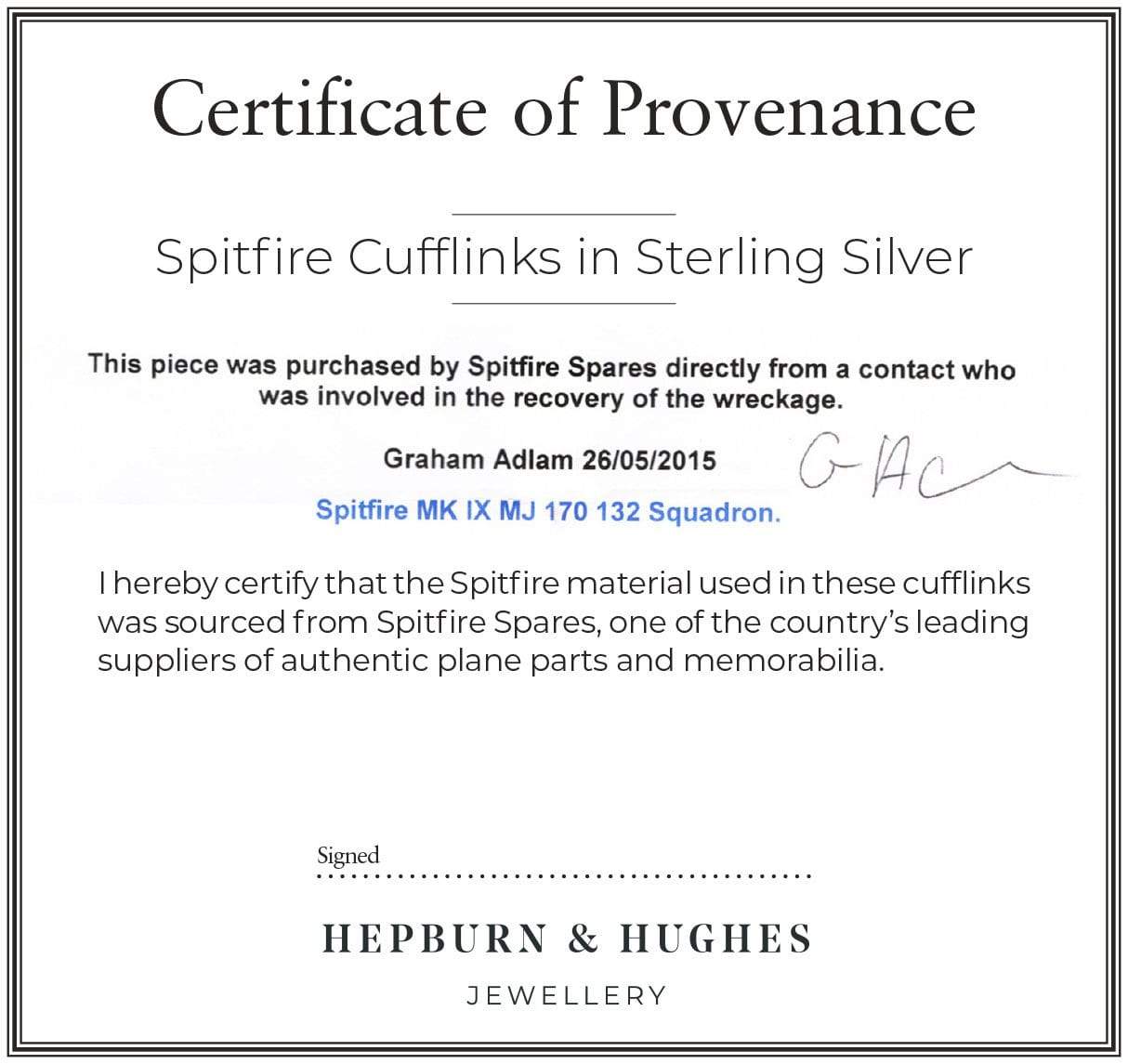Hepburn and Hughes The Spitfire Collection - Cufflinks, Ring and Pendant made with reclaimed Spitfire fuselage