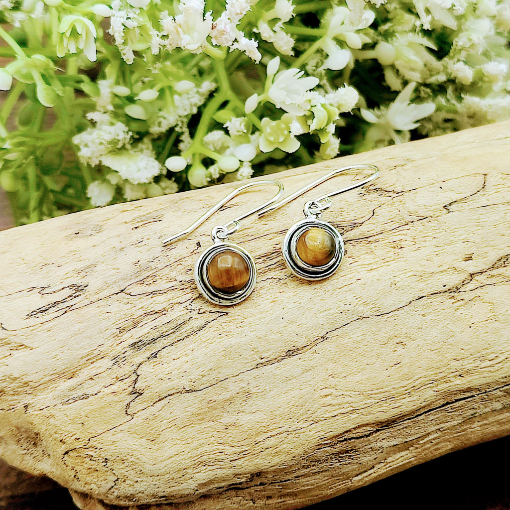 Hepburn and Hughes Tigers Eye Earrings | Small Circle | Sterling Silver
