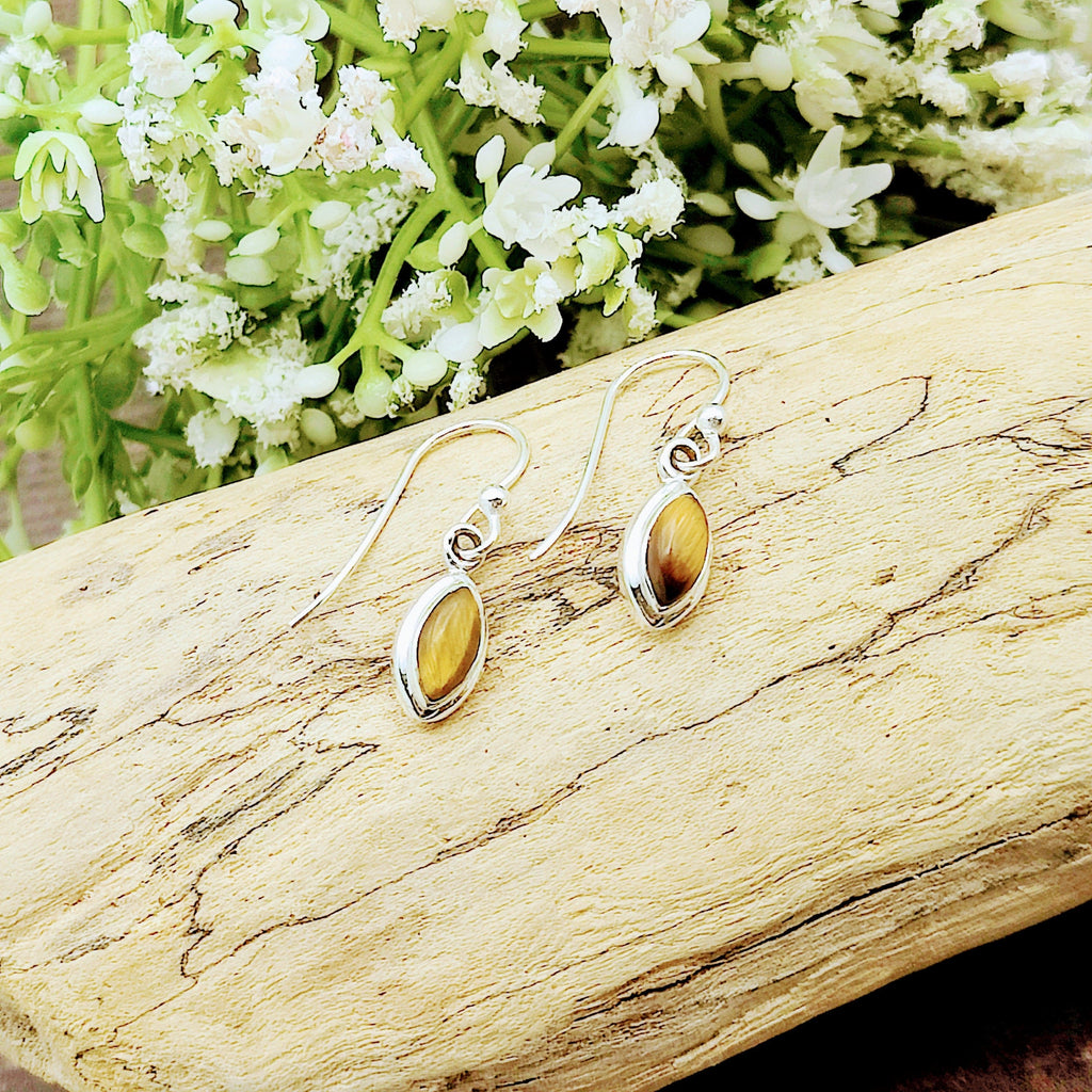 Hepburn and Hughes Tigers Eye Earrings | Small pointed oval | Sterling Silver