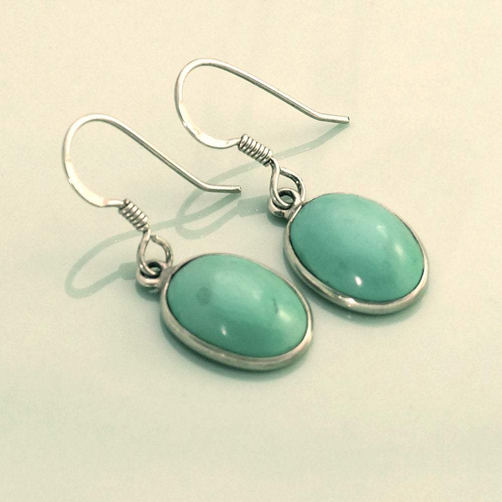 Hepburn and Hughes Turquoise Earrings, Oval in Sterling Silver