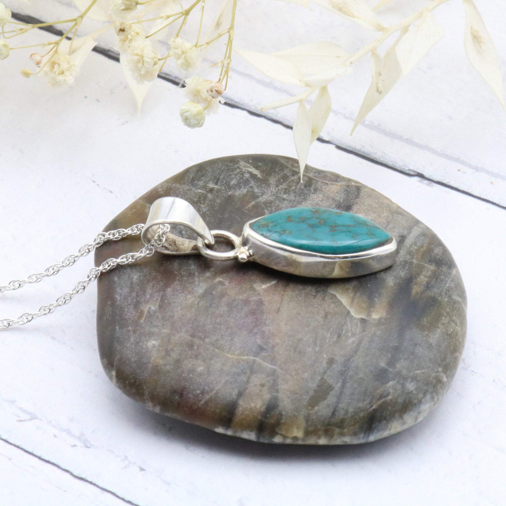Hepburn and Hughes Turquoise Pendant Small Pointed Oval in Sterling Silver