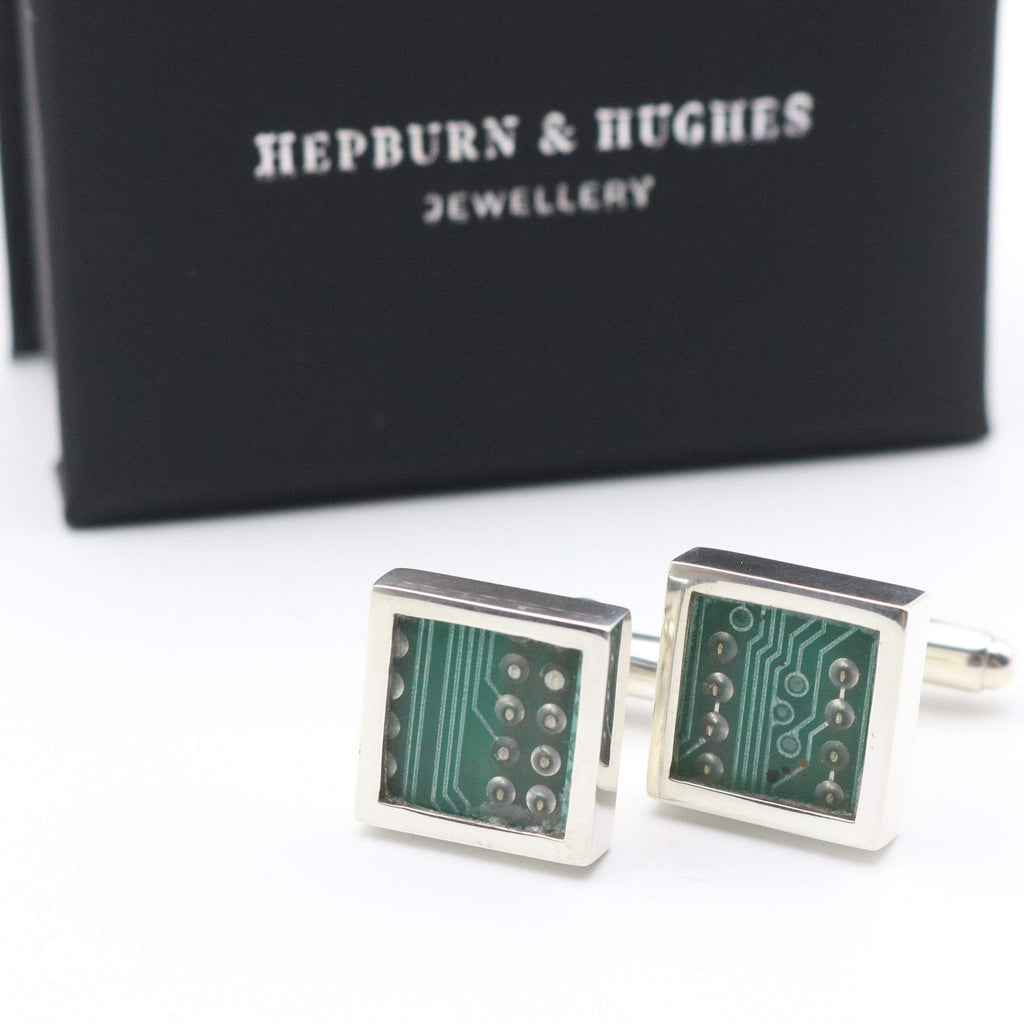 Hepburn and Hughes ZX Spectrum Circuit Board Cufflinks in Sterling Silver