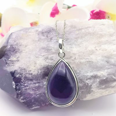amethyst pendant set in sterling silver, February birthstone