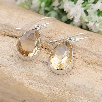Citrine earrings, teardrop in sterling silver from Hepburn & Hughes gemstone jewellery