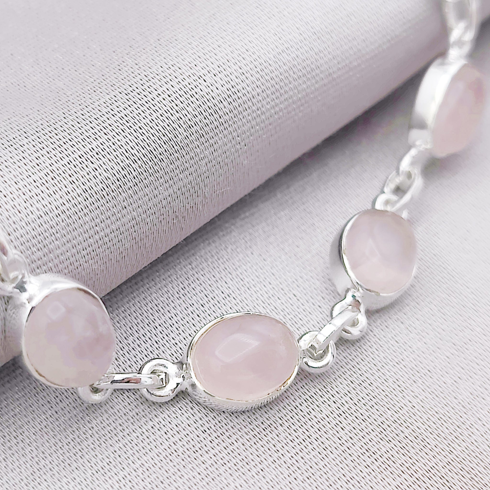 Rose quarts bracelet with sterling silver links
