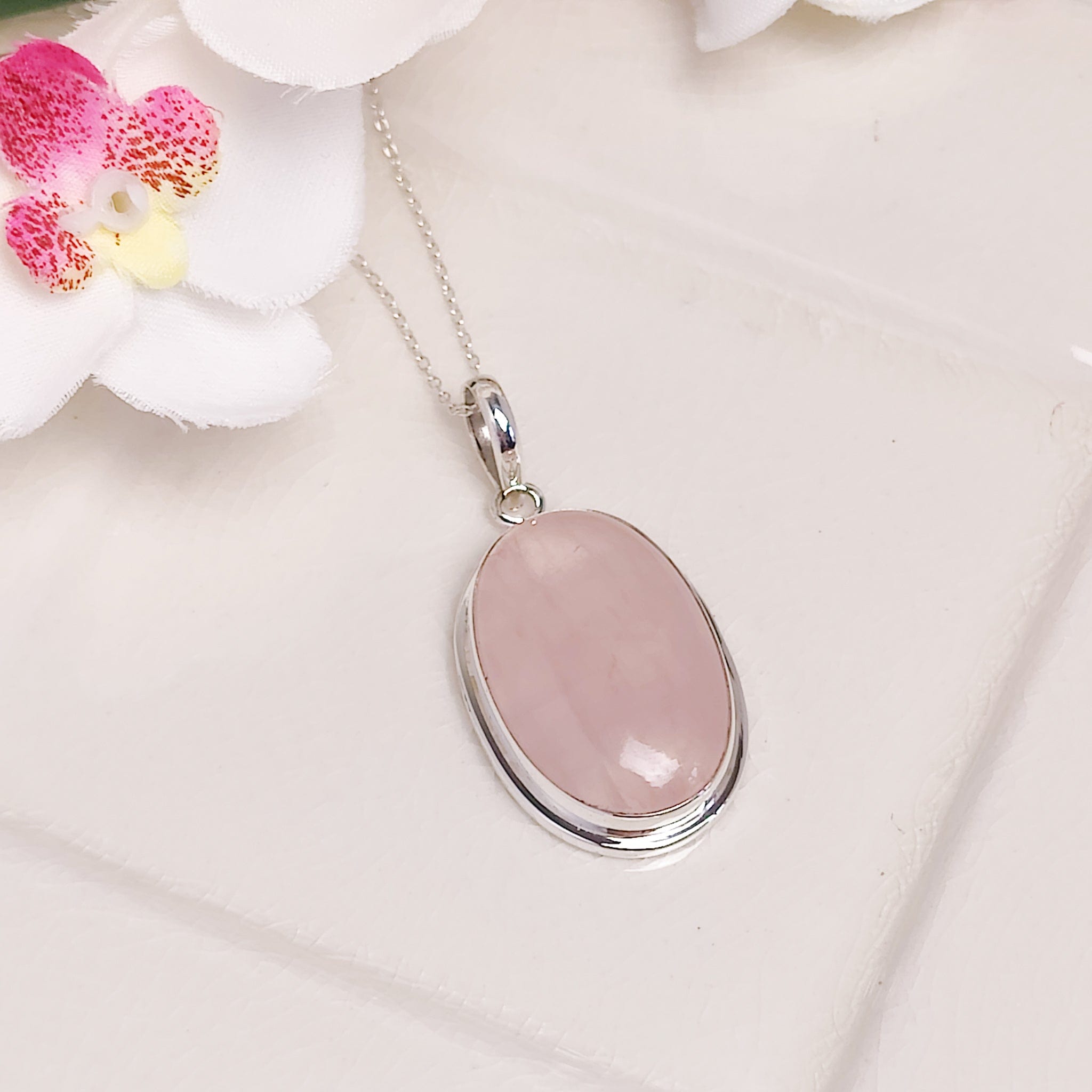 Rose Quartz gemstone pendant in sterling silver