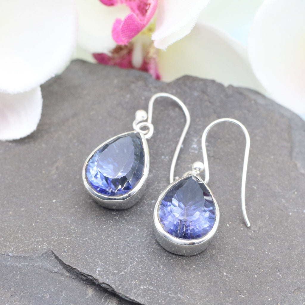 Blue topaz eattings, teardrop blue gemstone earrings, November birthstone