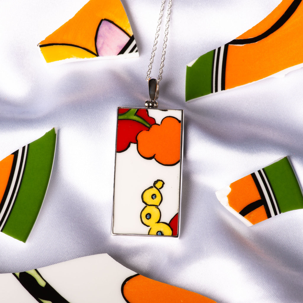 Clarice Cliff pendant necklace in red, orange and yellow