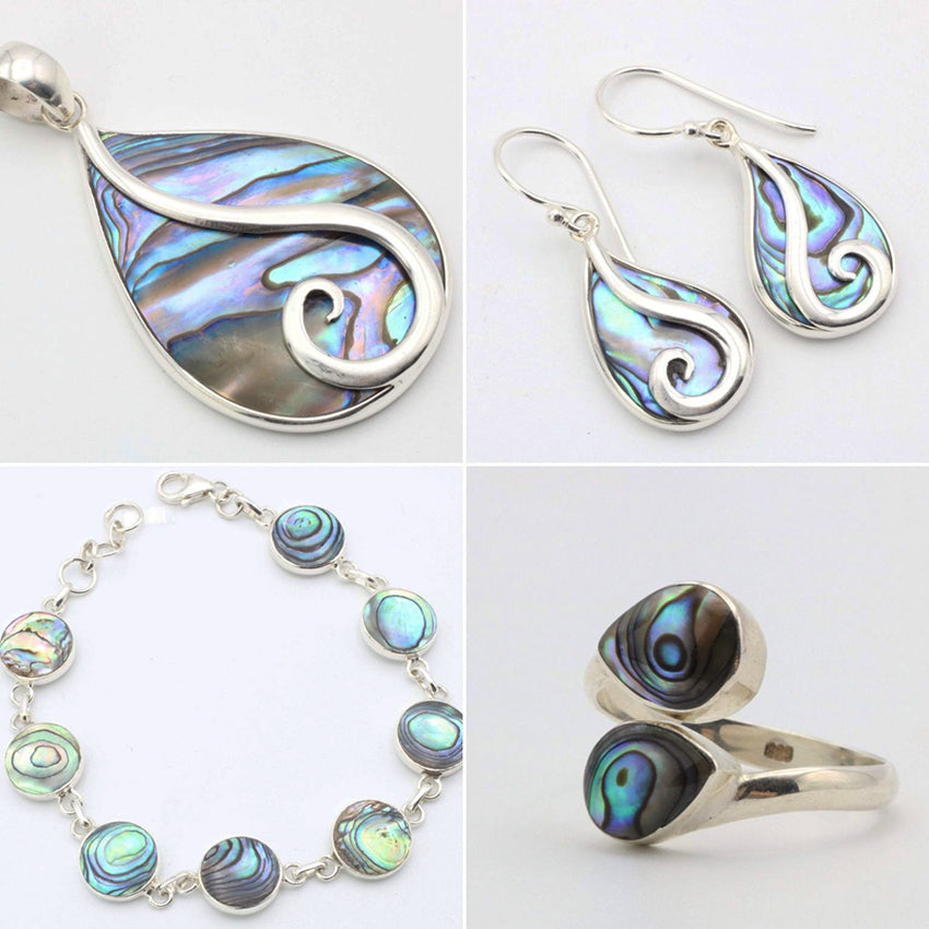 Abalone jewellery, earrings, ring, pendant, bracelet