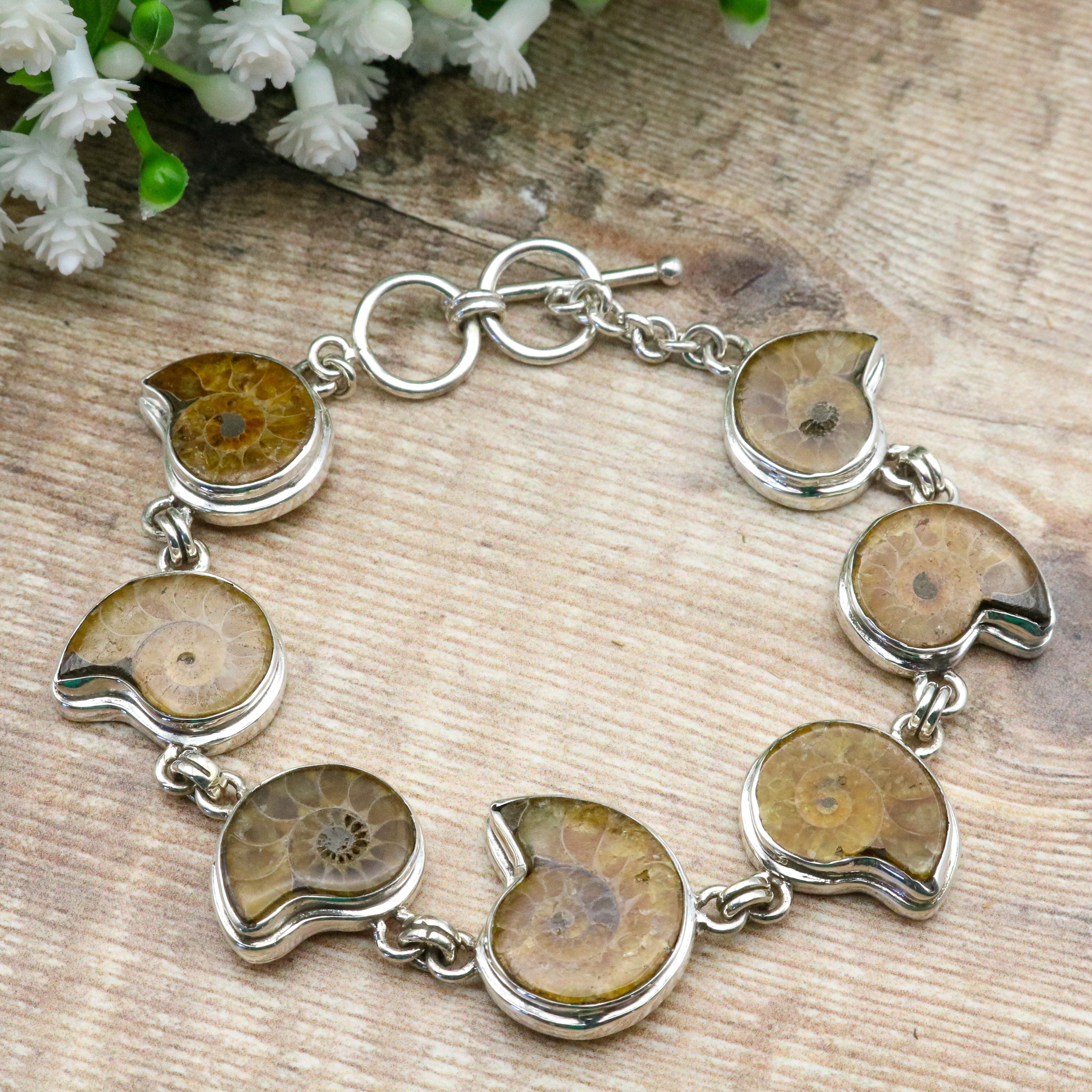 Bracelets in sterling silver, ammonite fossils bracelets