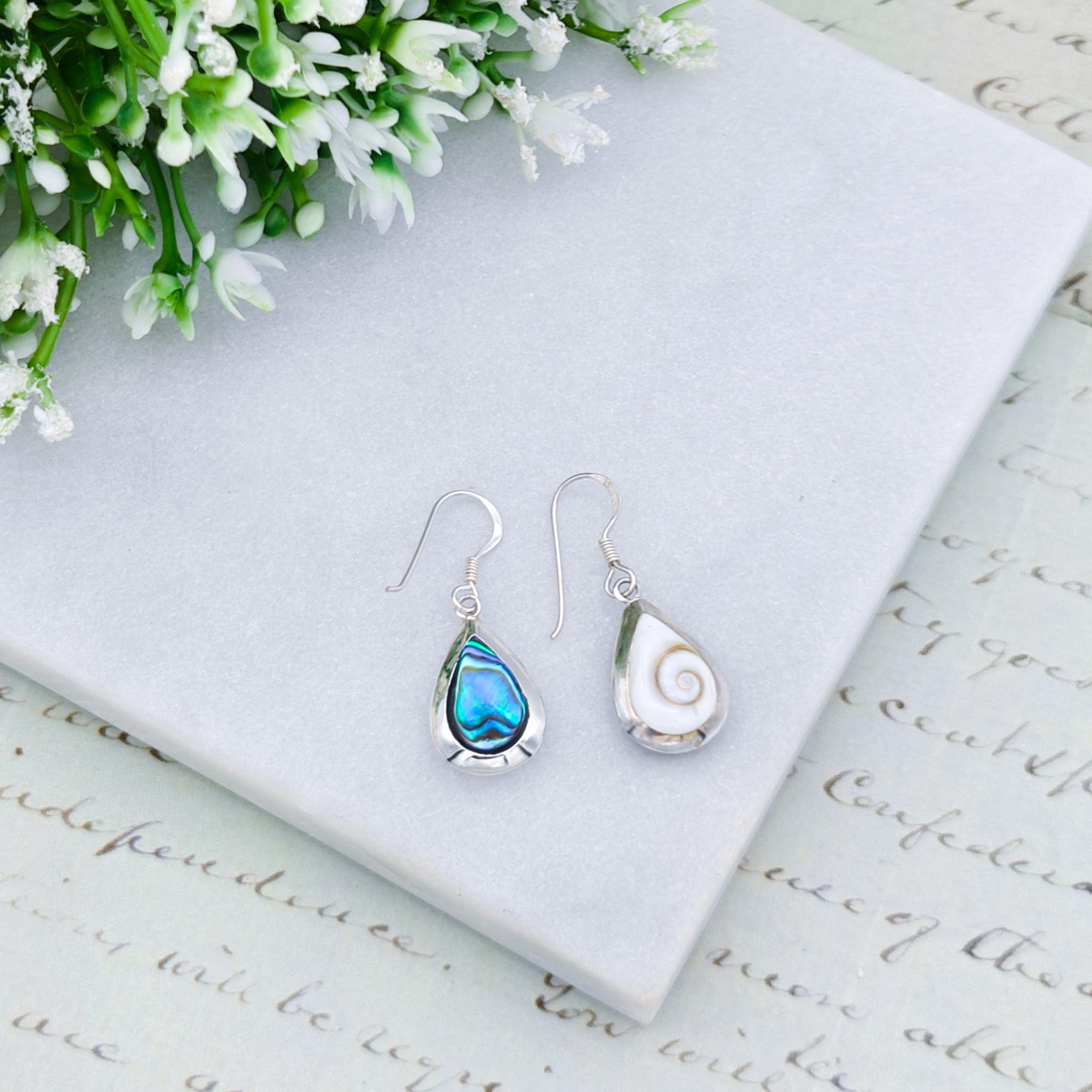 Hepburn and Hughes Abalone and Shiva Eye Earrings | Seashell Jewellery | Sterling Silver