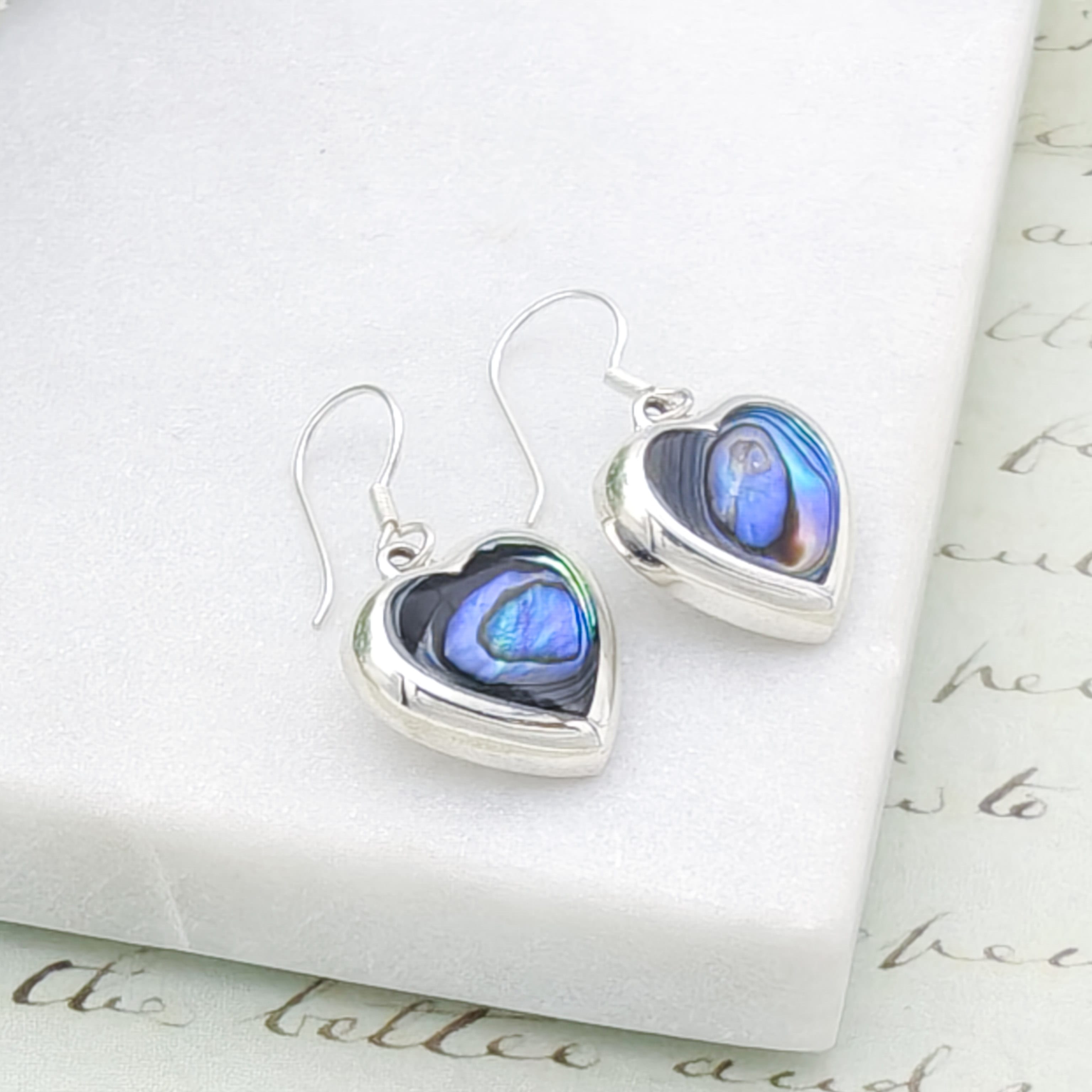 Hepburn and Hughes Abalone Heart Earrings in Sterling Silver | Seashell Gift