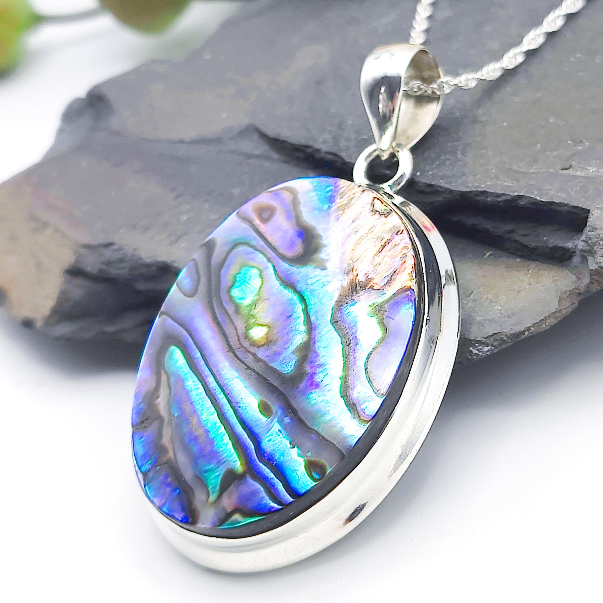 Handmade Natural Iridescent Abalone 2024 Sea Shell Necklace w/ Sterling Silver Clasp