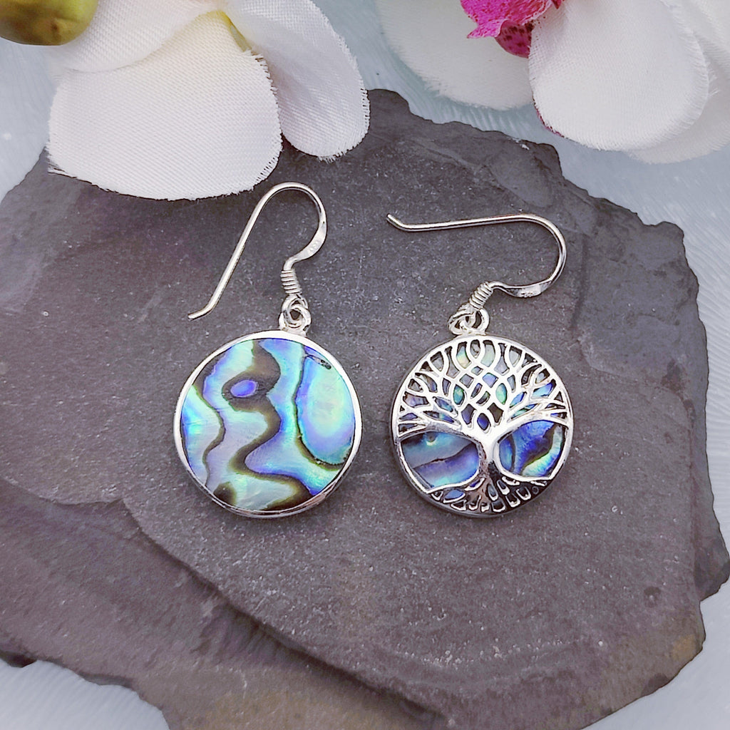 Hepburn and Hughes Abalone Shell Earrings | 18mm Tree of Life | Reversible | Sterling Silver