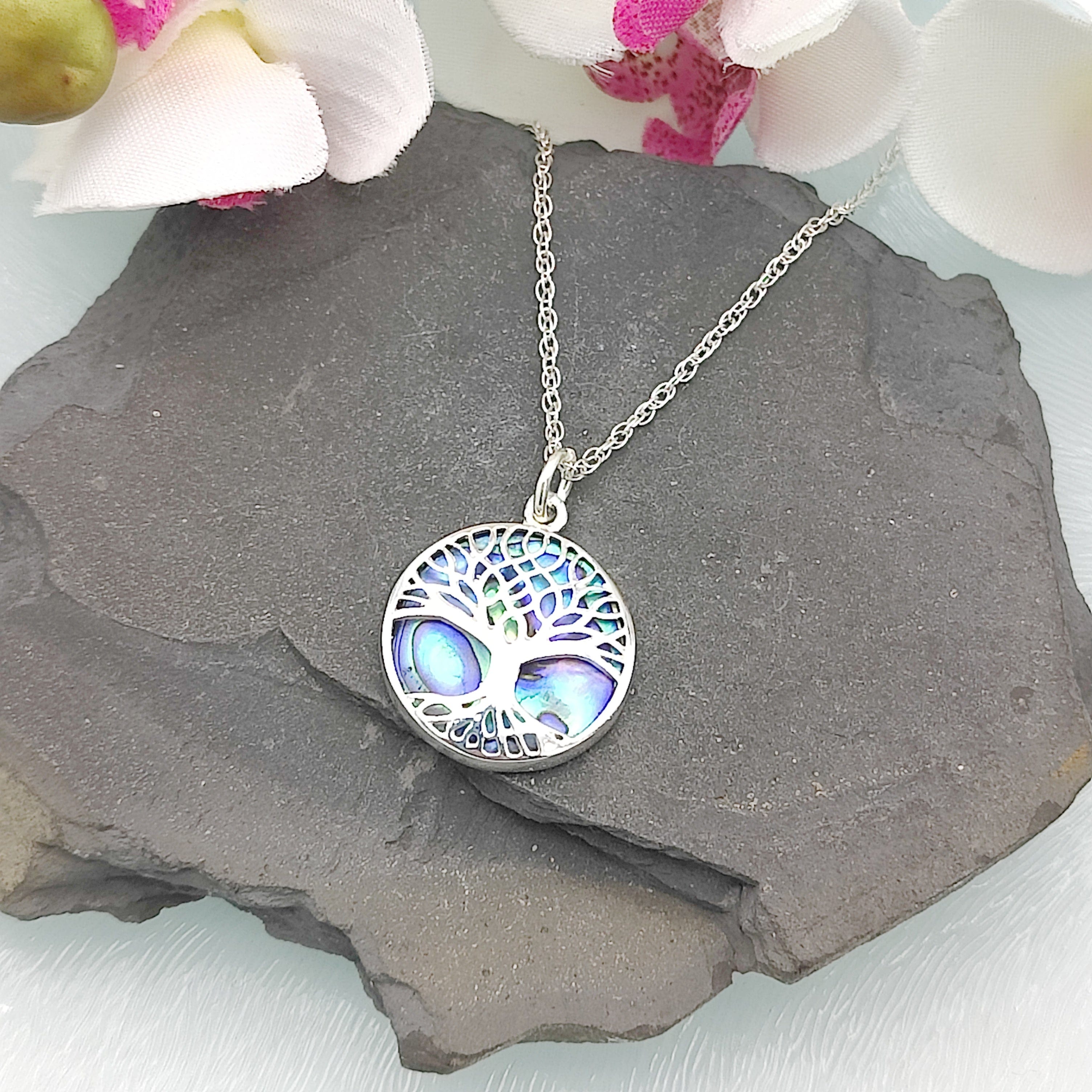 Hepburn and Hughes Abalone Shell Pendant | 20mm Tree of Life | Reversible | Sterling Silver