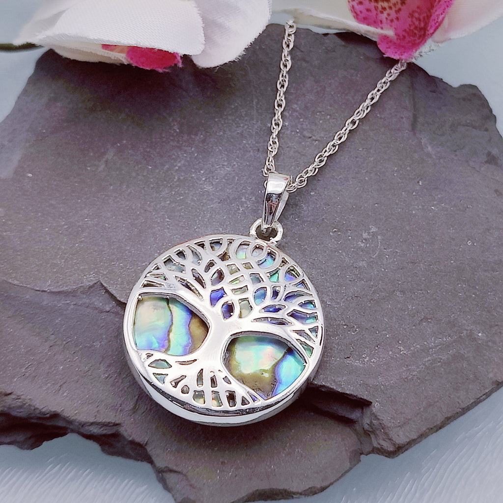 Hepburn and Hughes Abalone Shell Pendant | 28mm Tree of Life | Reversible | Sterling Silver