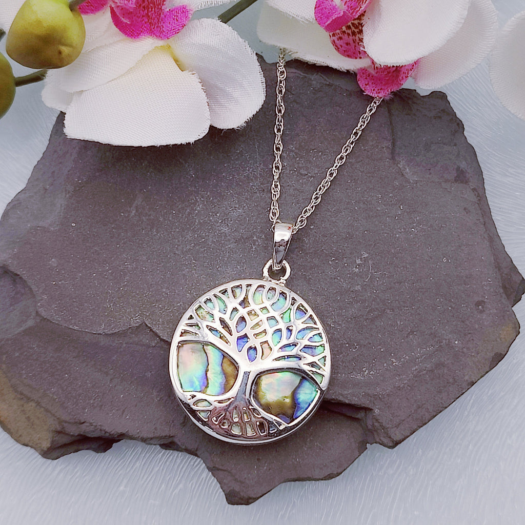 Hepburn and Hughes Abalone Shell Pendant | 28mm Tree of Life | Reversible | Sterling Silver