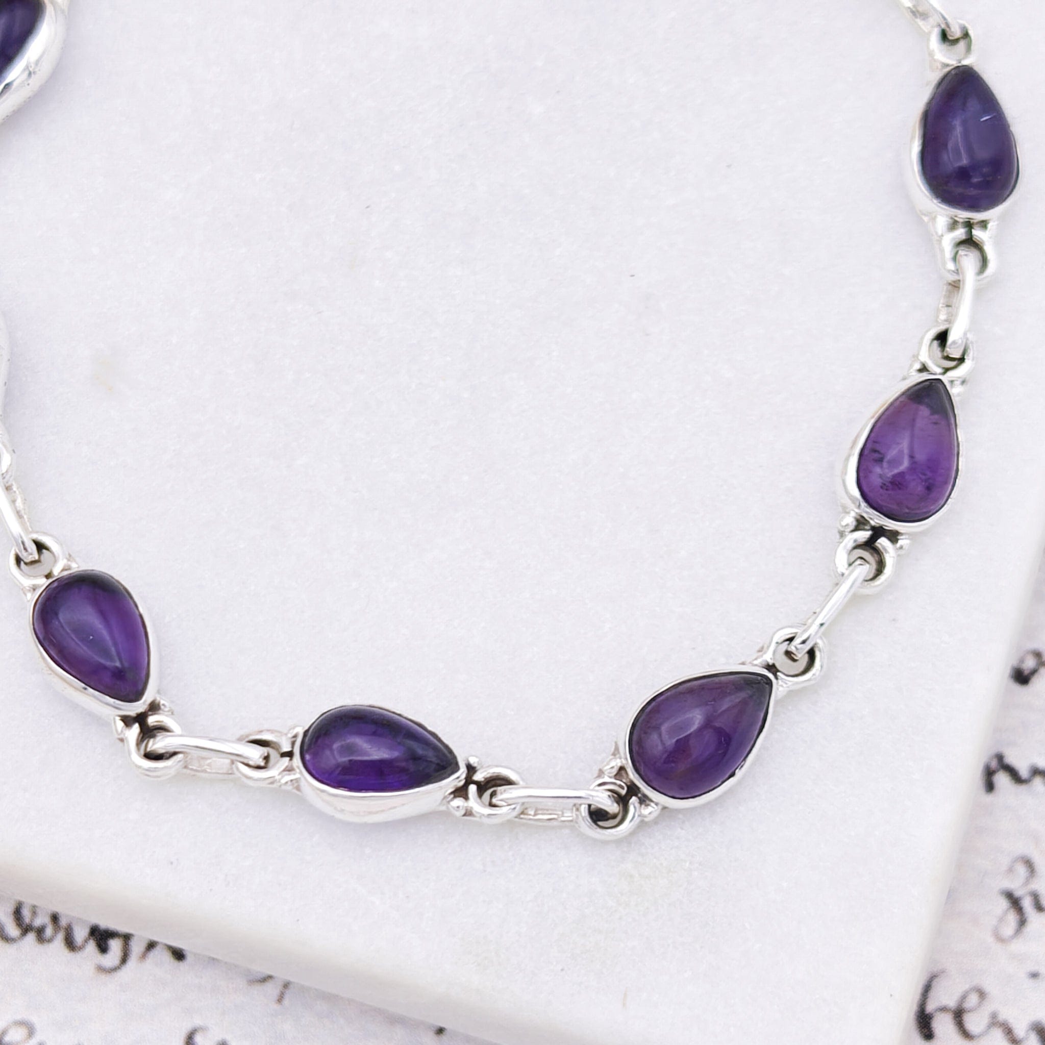 Hepburn and Hughes Amethyst Bracelet | Teardrops | Aquarius Gift | Sterling Silver
