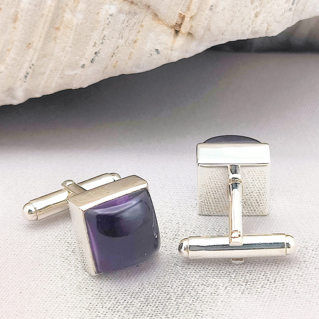 Hepburn and Hughes Amethyst Cufflinks | Purple Gemstone Cuff Links | Sterling Silver