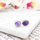 Hepburn and Hughes Amethyst Earrings | Aquarius Gift | 10mm Oval Studs | Sterling Silver
