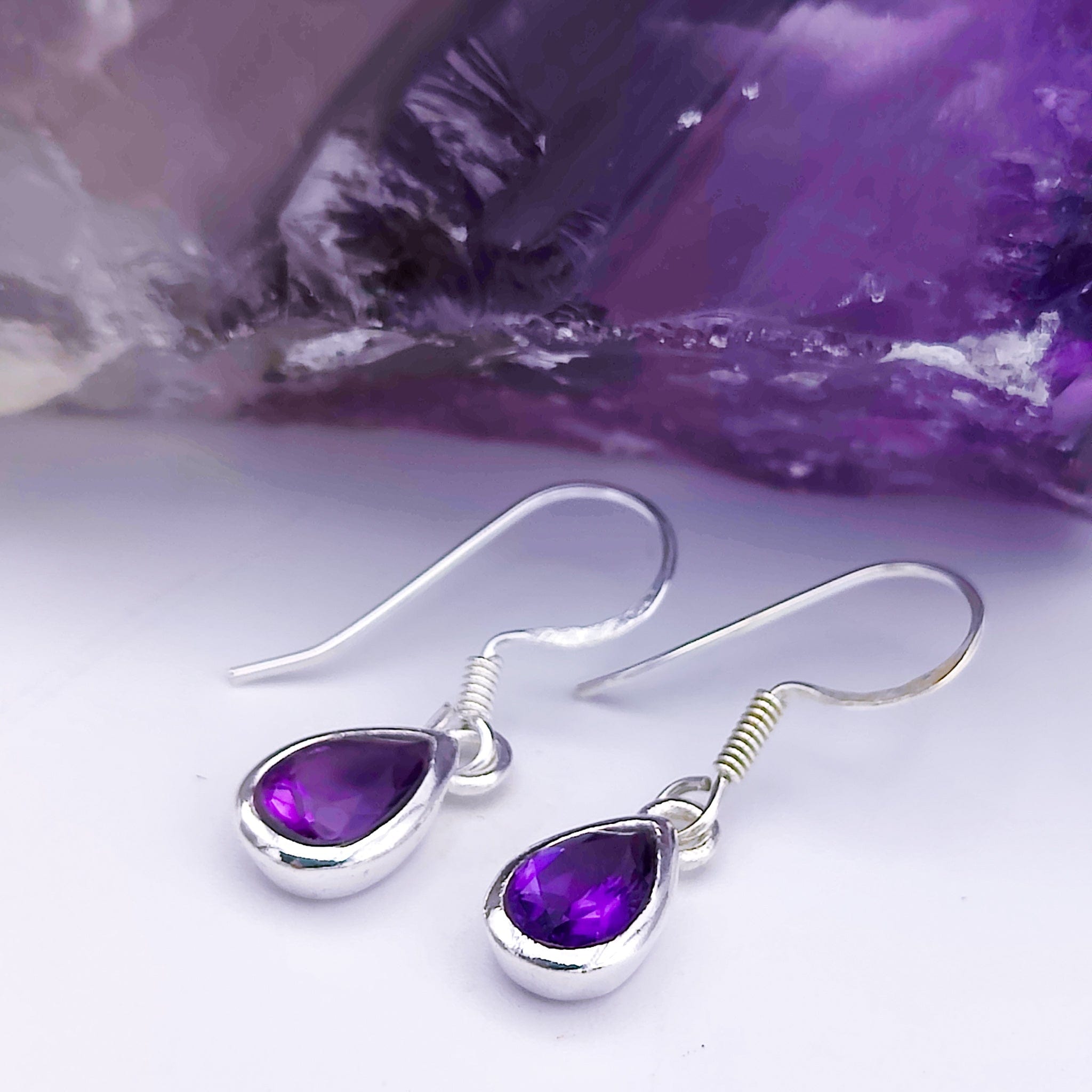 Hepburn and Hughes Amethyst Earrings | Aquarius Gift | 10mm teardrop | Sterling Silver