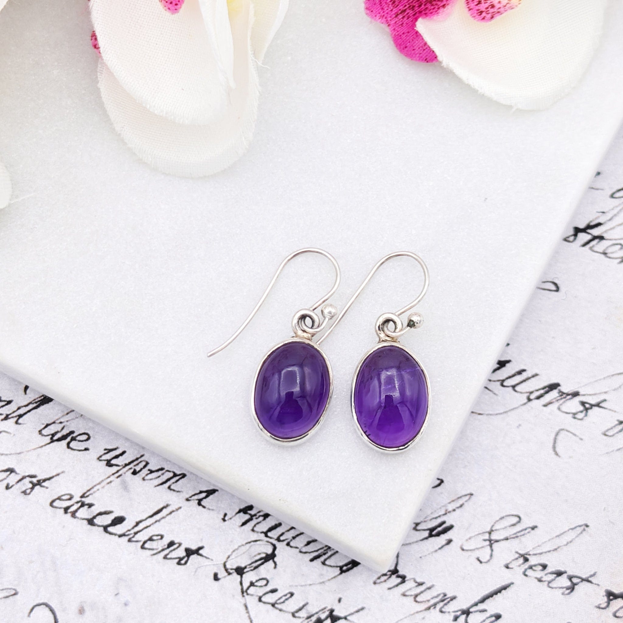 Hepburn and Hughes Amethyst Earrings | Aquarius Gift | 15mm Oval | Sterling Silver