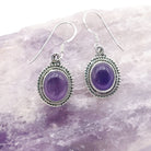 Hepburn and Hughes Amethyst Earrings | Aquarius Gift | Ornate Oval | Sterling Silver