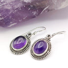 Hepburn and Hughes Amethyst Earrings | Aquarius Gift | Ornate Oval | Sterling Silver