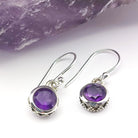 Hepburn and Hughes Amethyst Earrings | Aquarius Gift | Ornate Round | Sterling Silver