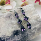 Hepburn and Hughes Amethyst Earrings | Triple Stone | Long Drop | Sterling Silver