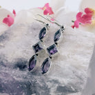 Hepburn and Hughes Amethyst Earrings | Triple Stone | Long Drop | Sterling Silver