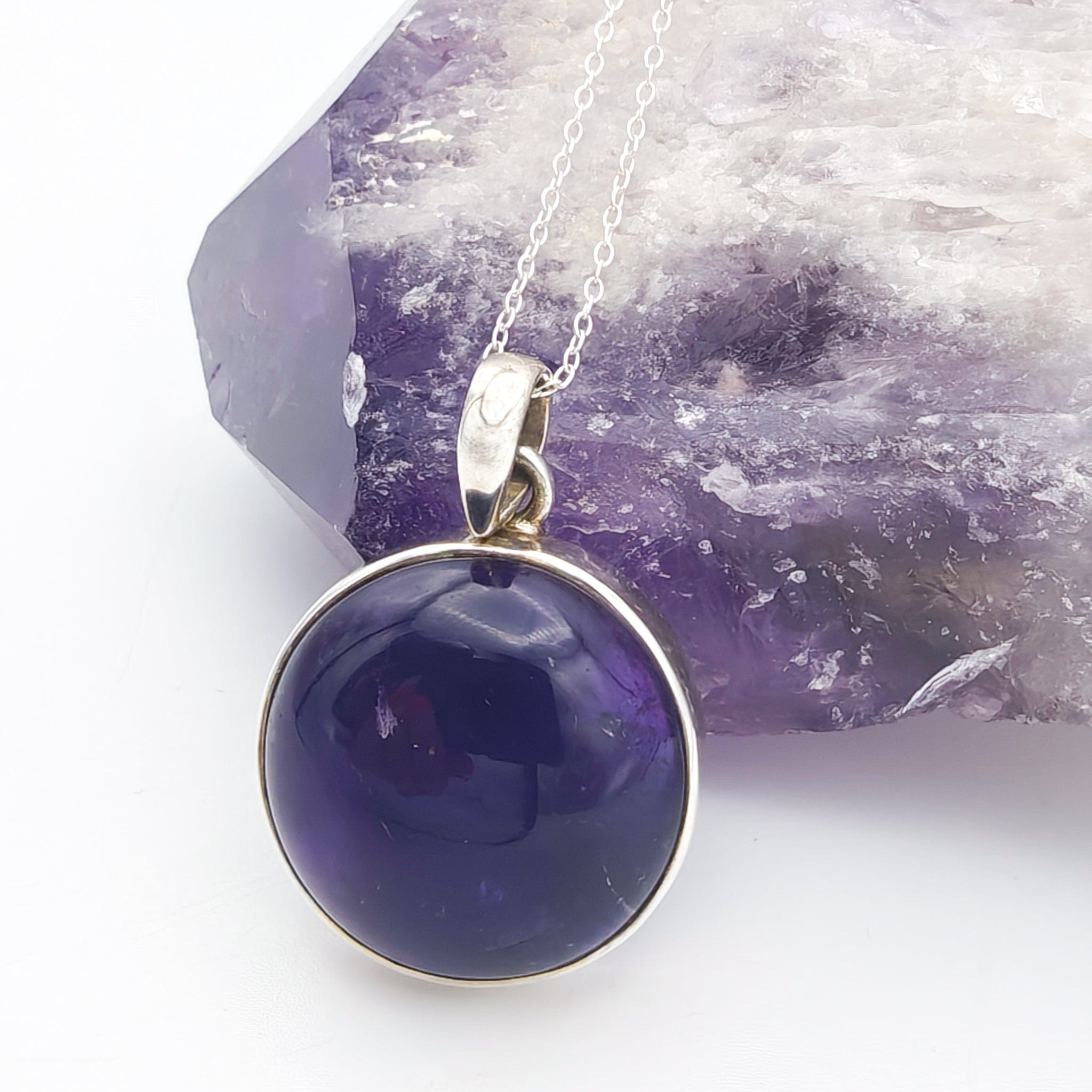 Hepburn and Hughes Amethyst Pendant | 25mm Circle | 6th anniversary gift | Sterling Silver