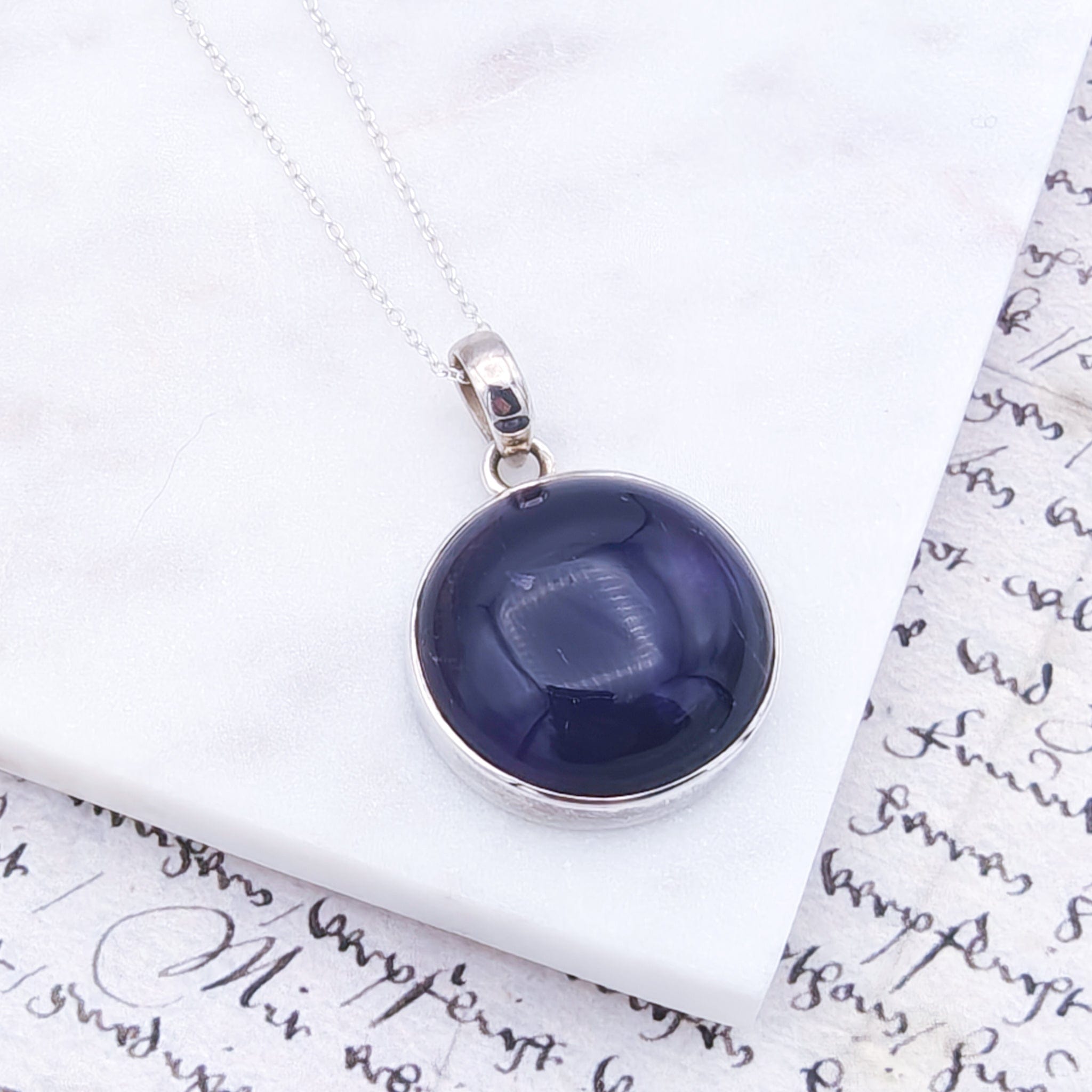 Hepburn and Hughes Amethyst Pendant | 25mm Circle | 6th anniversary gift | Sterling Silver