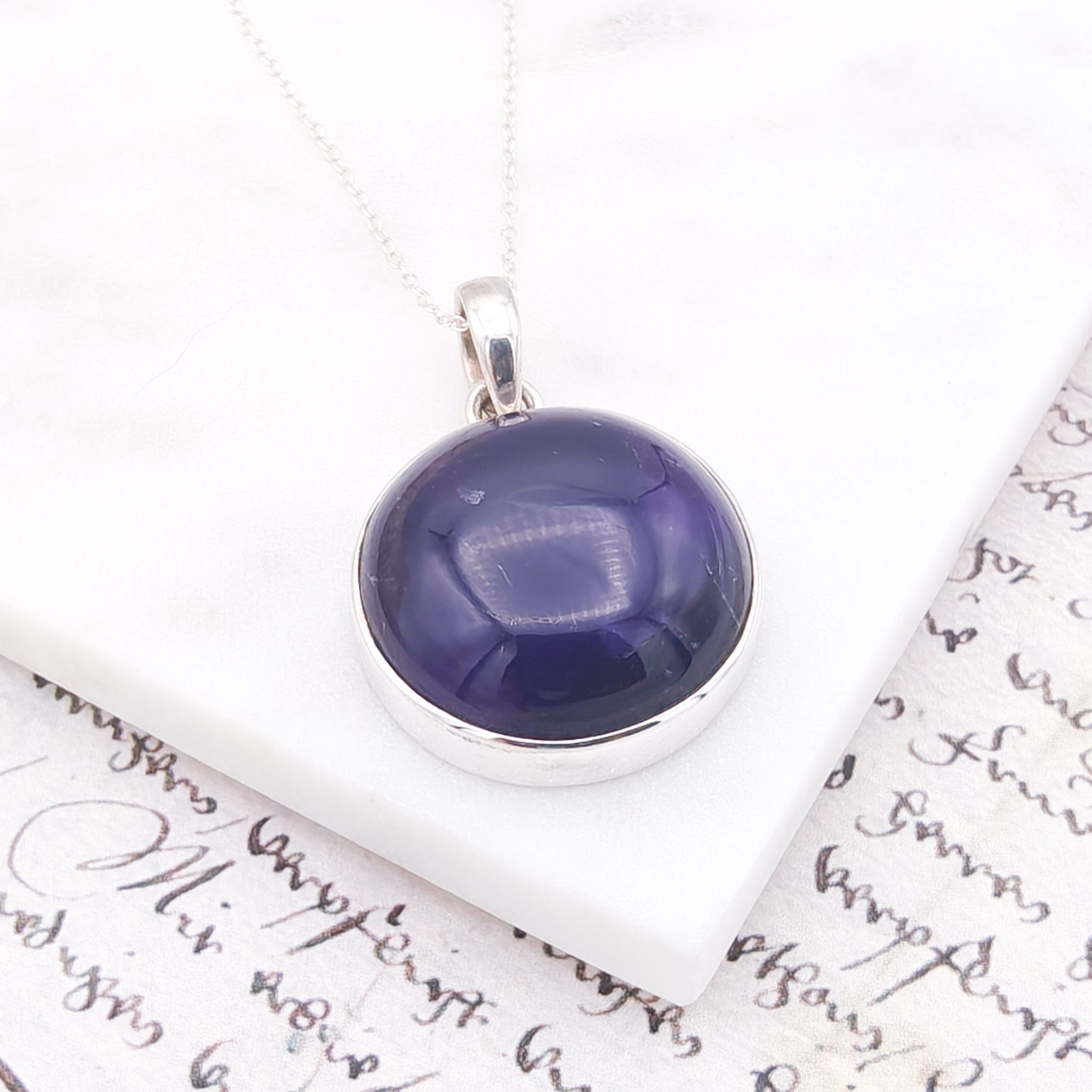 Hepburn and Hughes Amethyst Pendant | 25mm Circle | 6th anniversary gift | Sterling Silver