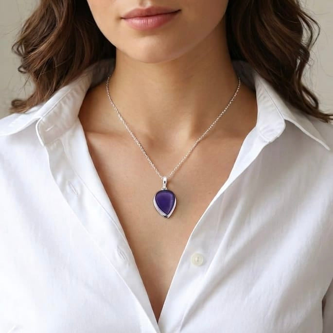Hepburn and Hughes Amethyst Pendant | 6th Anniversary Gift | 20mm Teardrop | Sterling Silver