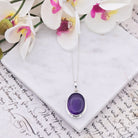 Hepburn and Hughes Amethyst Pendant | Aquarius Gift | 22mm Oval | Sterling Silver